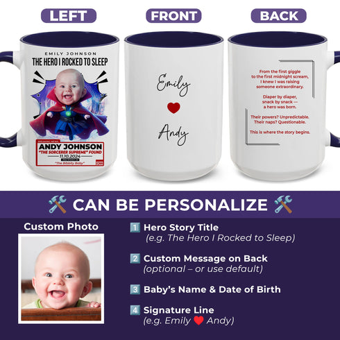 Personalized Baby Sorcerer Mug – Custom Dr. Strange Parody Gift for Mom | Add Baby Photo & Message